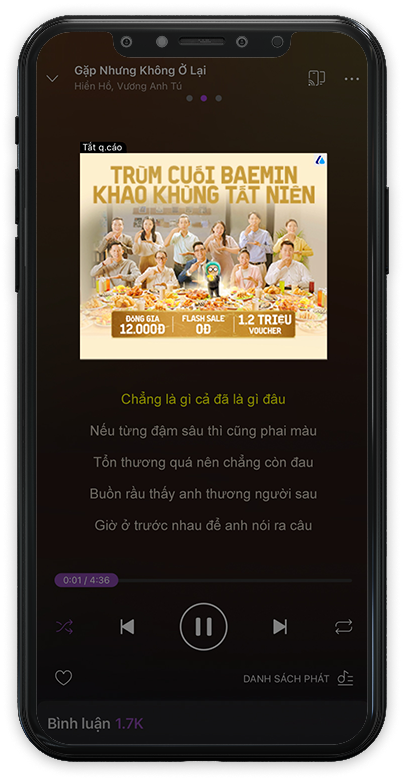 Quảng cáo xuất hiện trong app Zing MP3